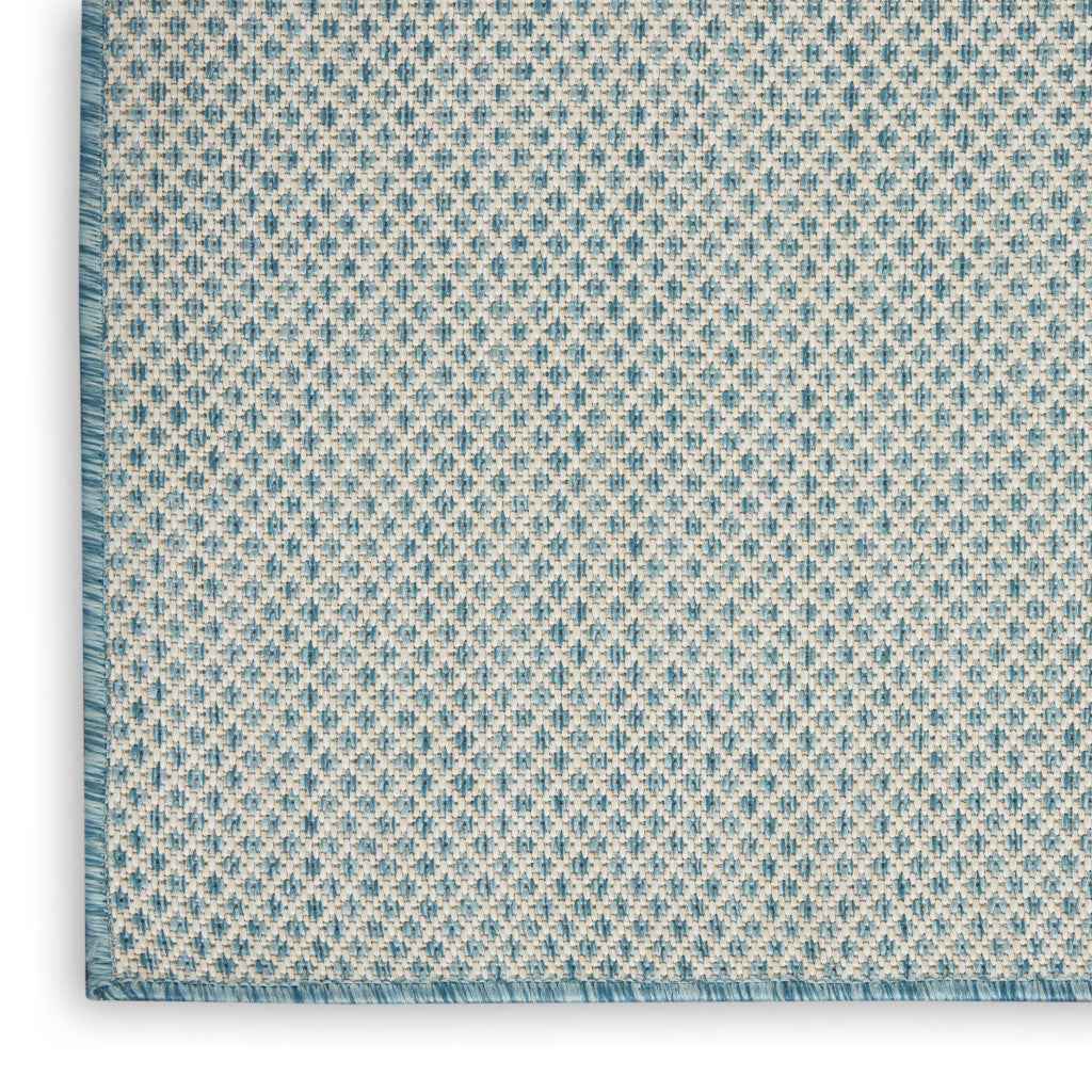 8' Aqua And Ivory Square Indoor Outdoor Area Rug