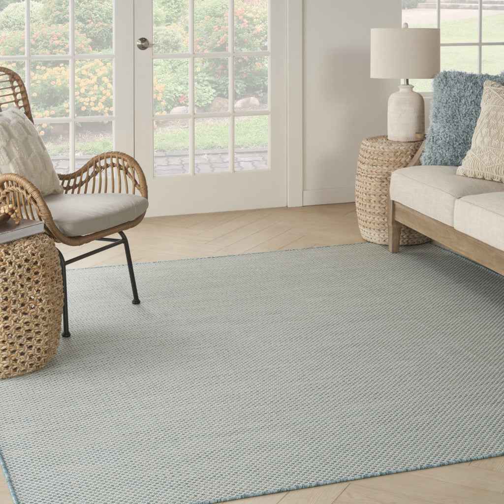 8' Aqua And Ivory Square Indoor Outdoor Area Rug
