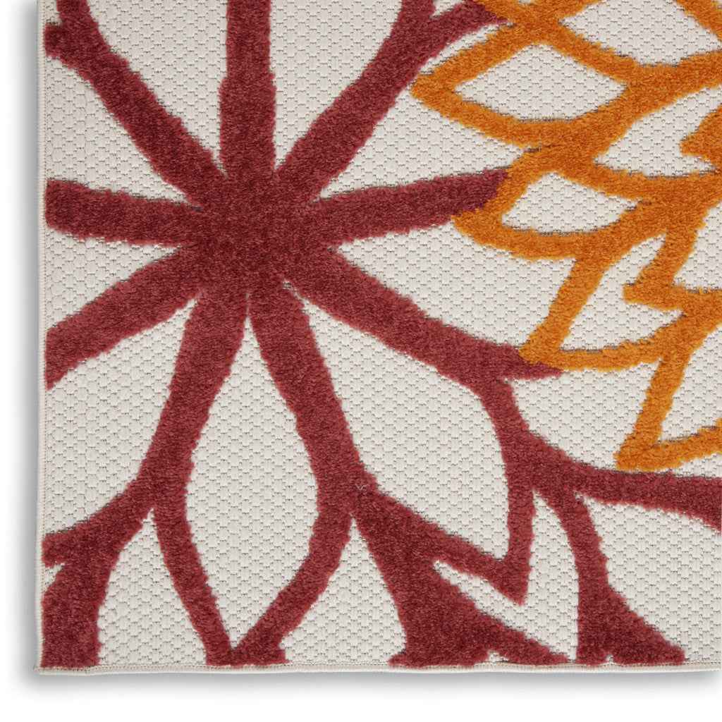 3' X 5' Green Orange and Red Indoor Outdoor Area Rug