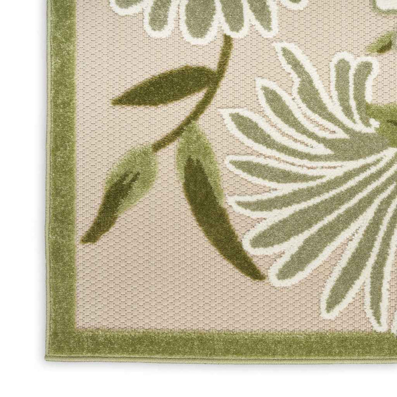 6' Ivory And Green Floral Indoor Outdoor Runner Rug