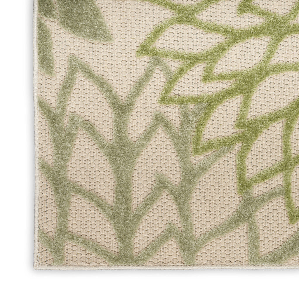 8' X 11' Ivory And Green Floral Indoor Outdoor Area Rug - Outdoor