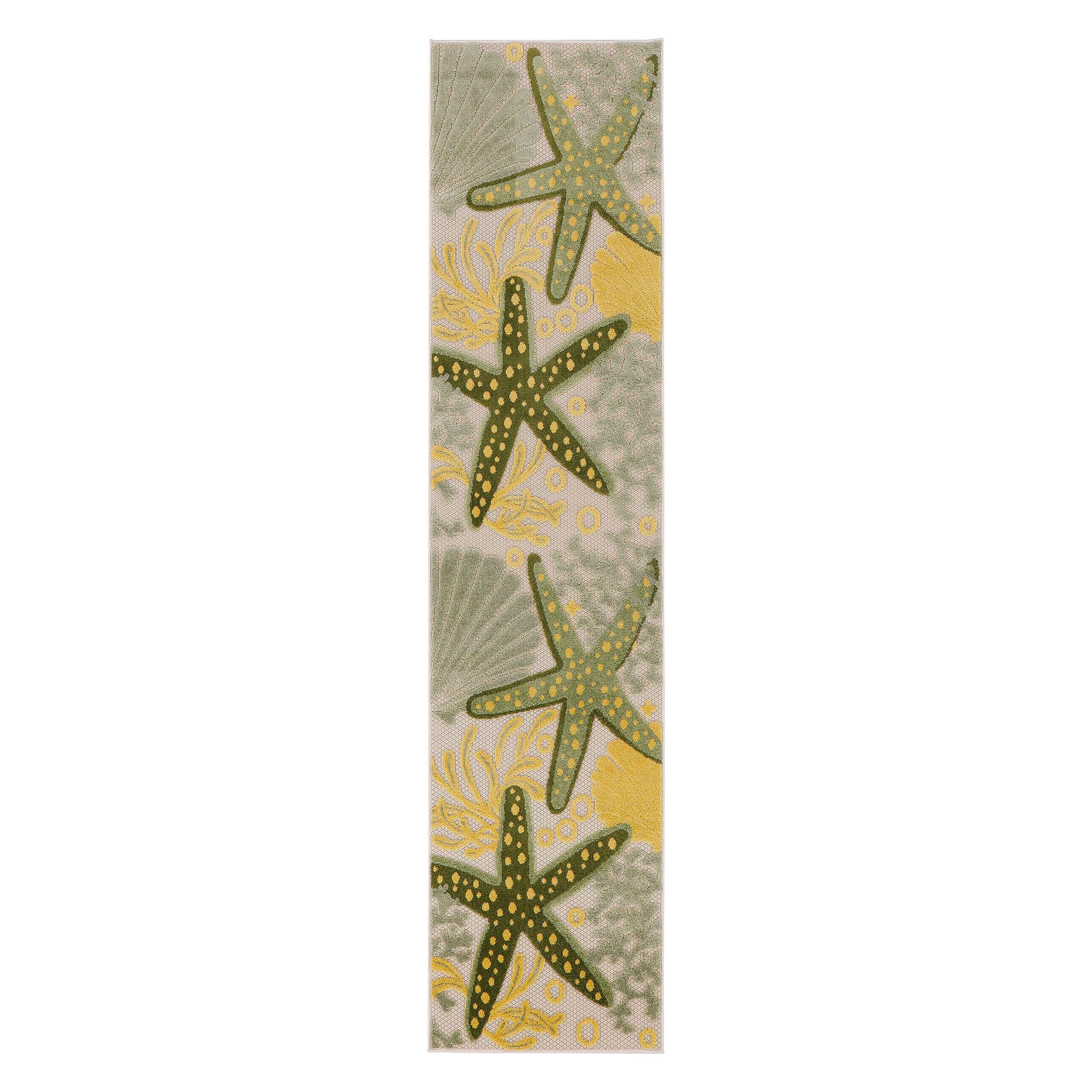 6' Green And Yellow Starfish Indoor Outdoor Runner Rug