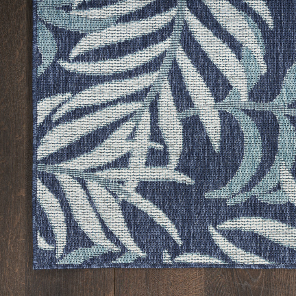 6' X 9' Navy Blue And Ivory Palm Leaf Indoor Outdoor Area Rug - Sports & Outdoor