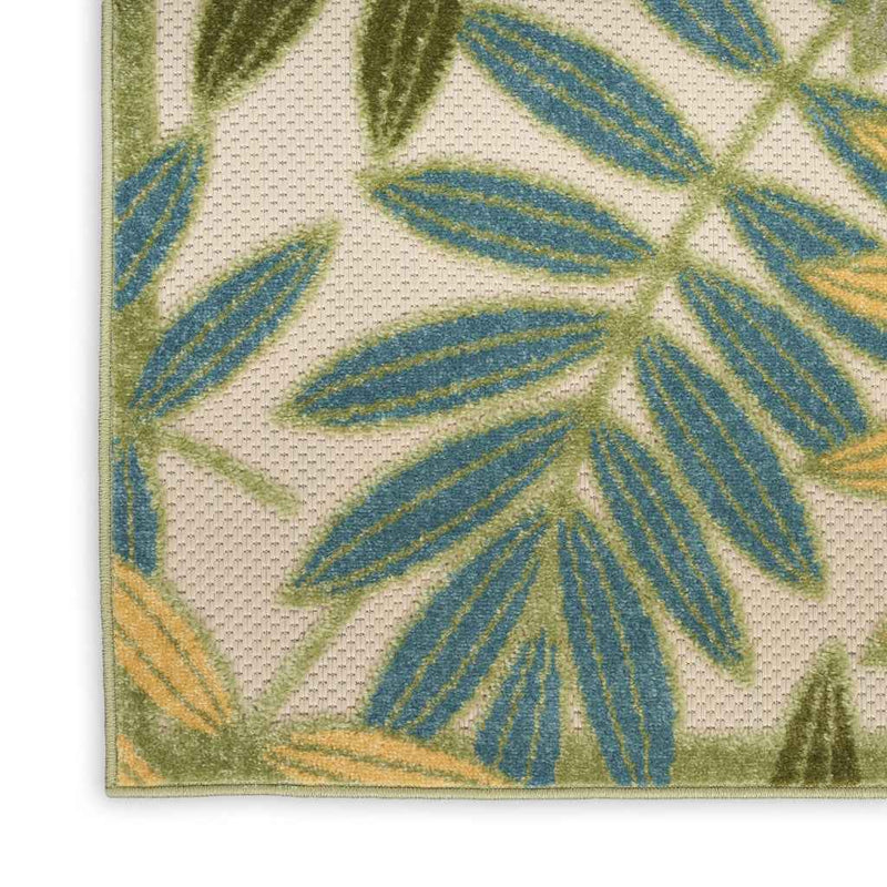 6' Green Yellow And Blue Palm Leaf Indoor Outdoor Runner Rug