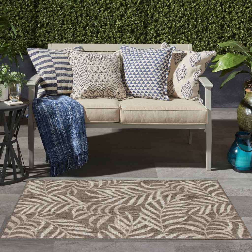 3' X 5' Brown And Ivory Palm Leaf Indoor Outdoor Area Rug
