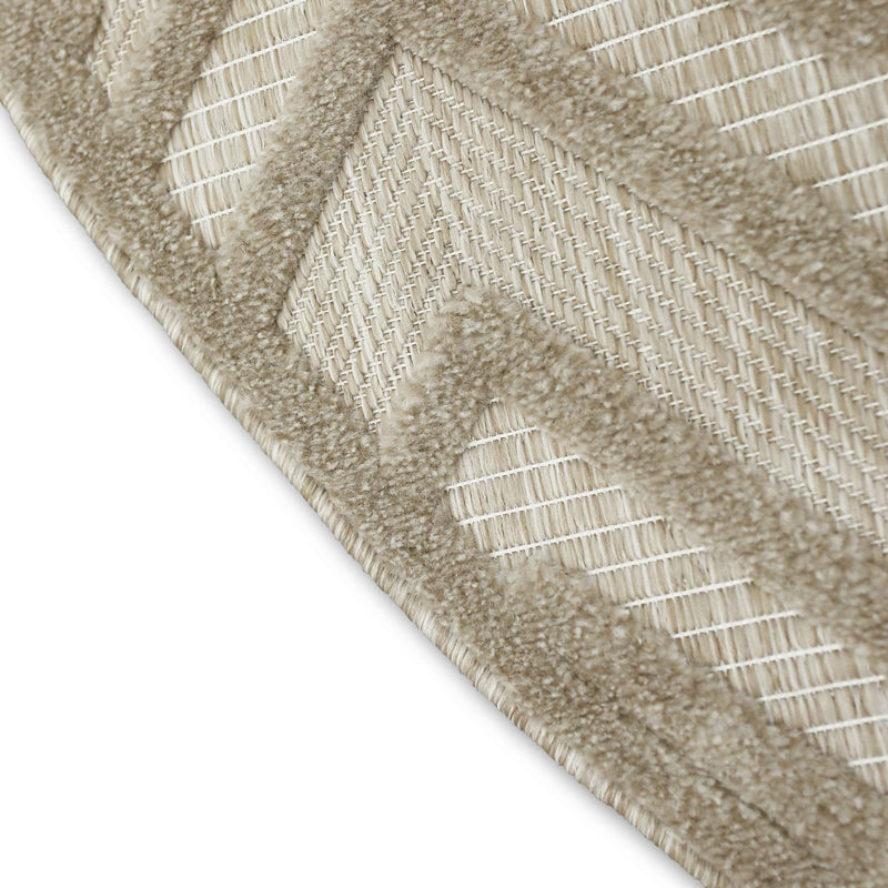 4' Cream And Beige Round Geometric Indoor Outdoor Area Rug