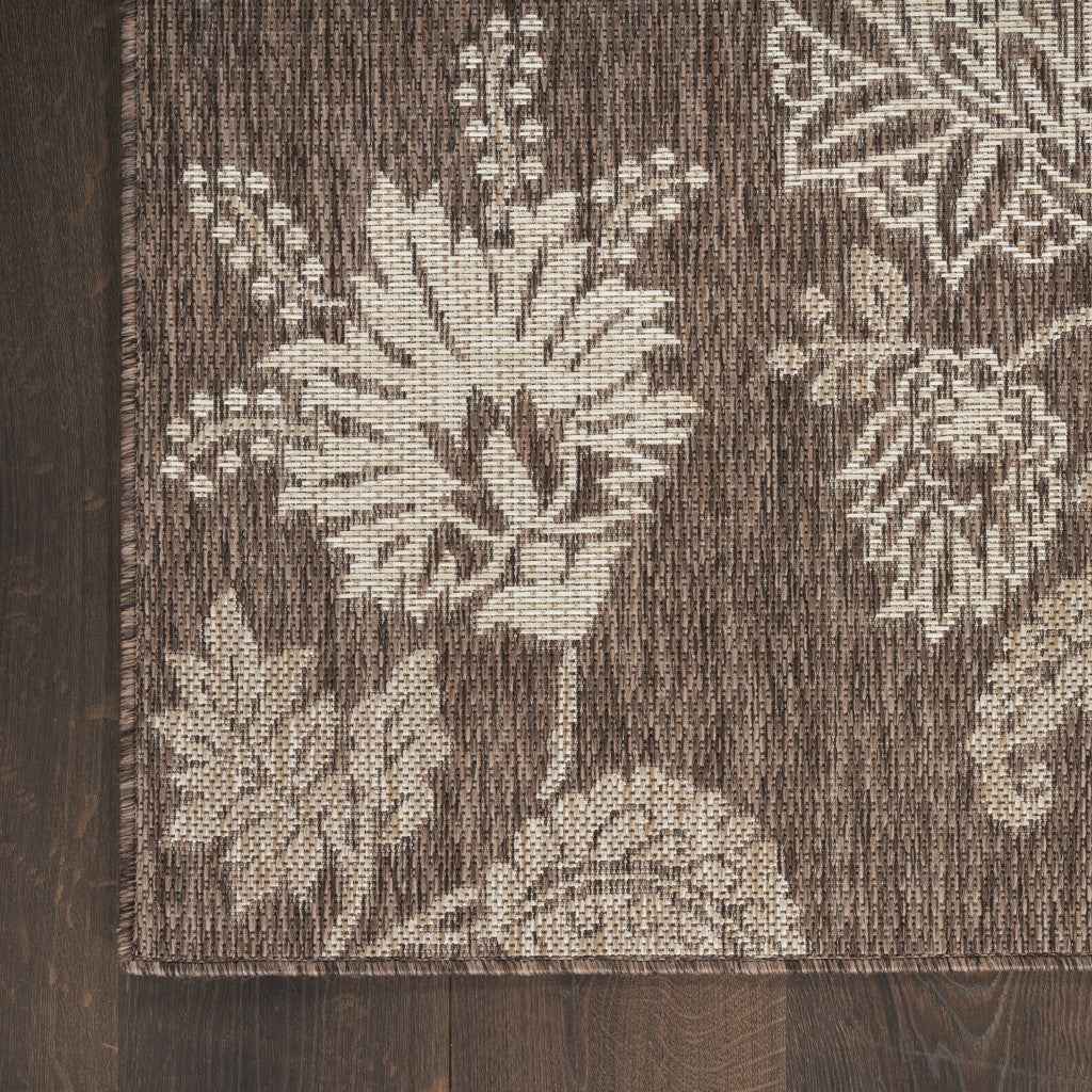 3' X 5' Brown And Ivory Floral Indoor Outdoor Area Rug