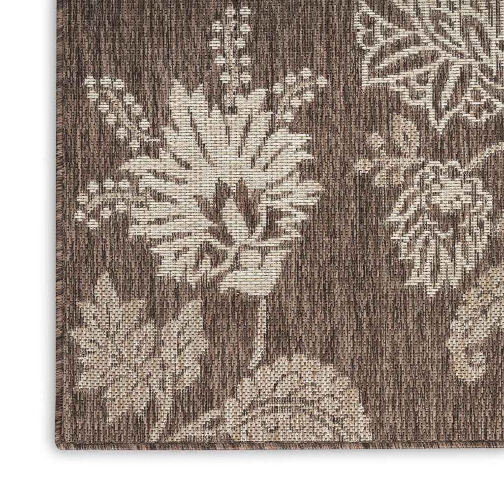 3' X 5' Brown And Ivory Floral Indoor Outdoor Area Rug