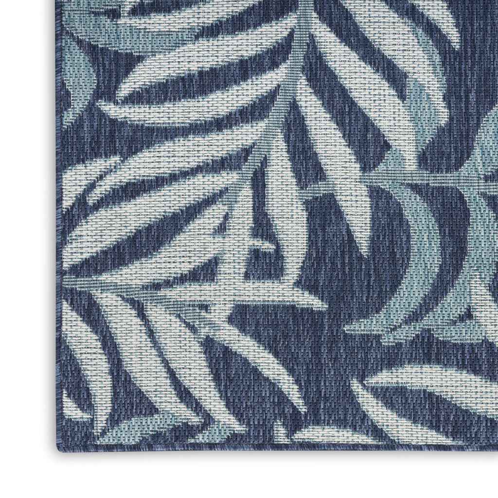 3' X 5' Navy Blue And Ivory Palm Leaf Indoor Outdoor Area Rug