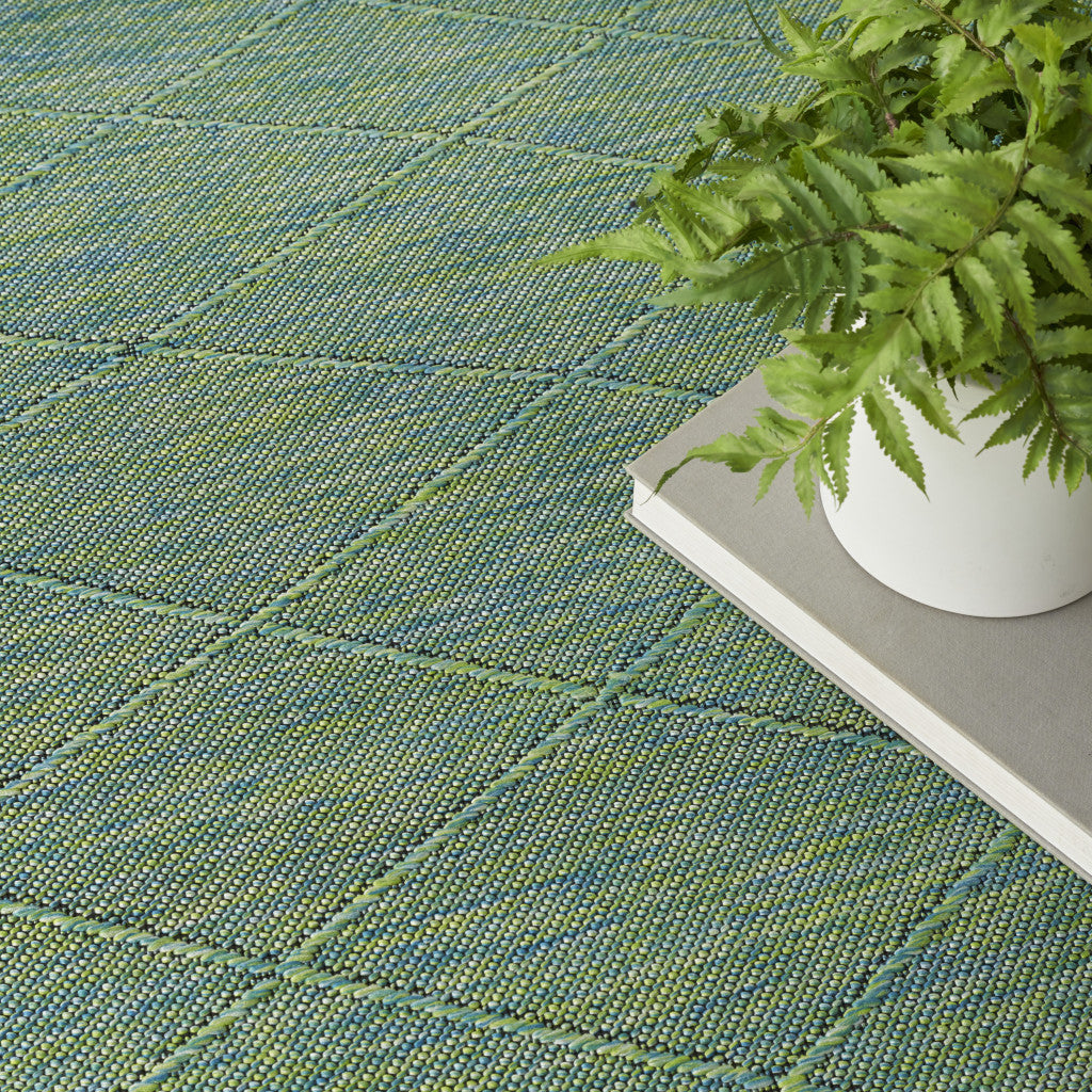 10' X 14' Blue And Green Geometric Indoor Outdoor Area Rug - Sports & Outdoor