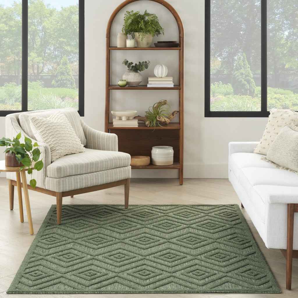 5' X 7' Dark Green And Light Green Geometric Indoor Outdoor Area Rug