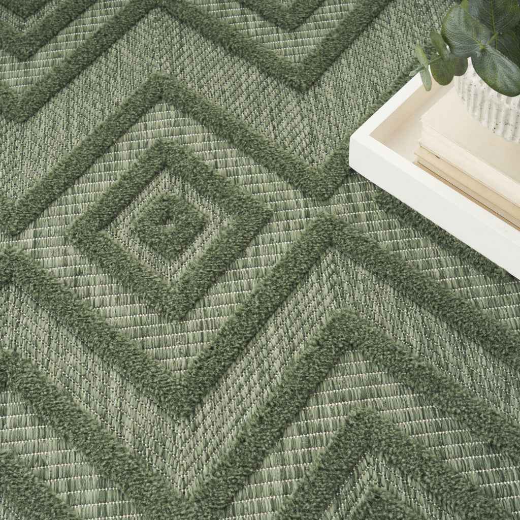 5' X 7' Dark Green And Light Green Geometric Indoor Outdoor Area Rug