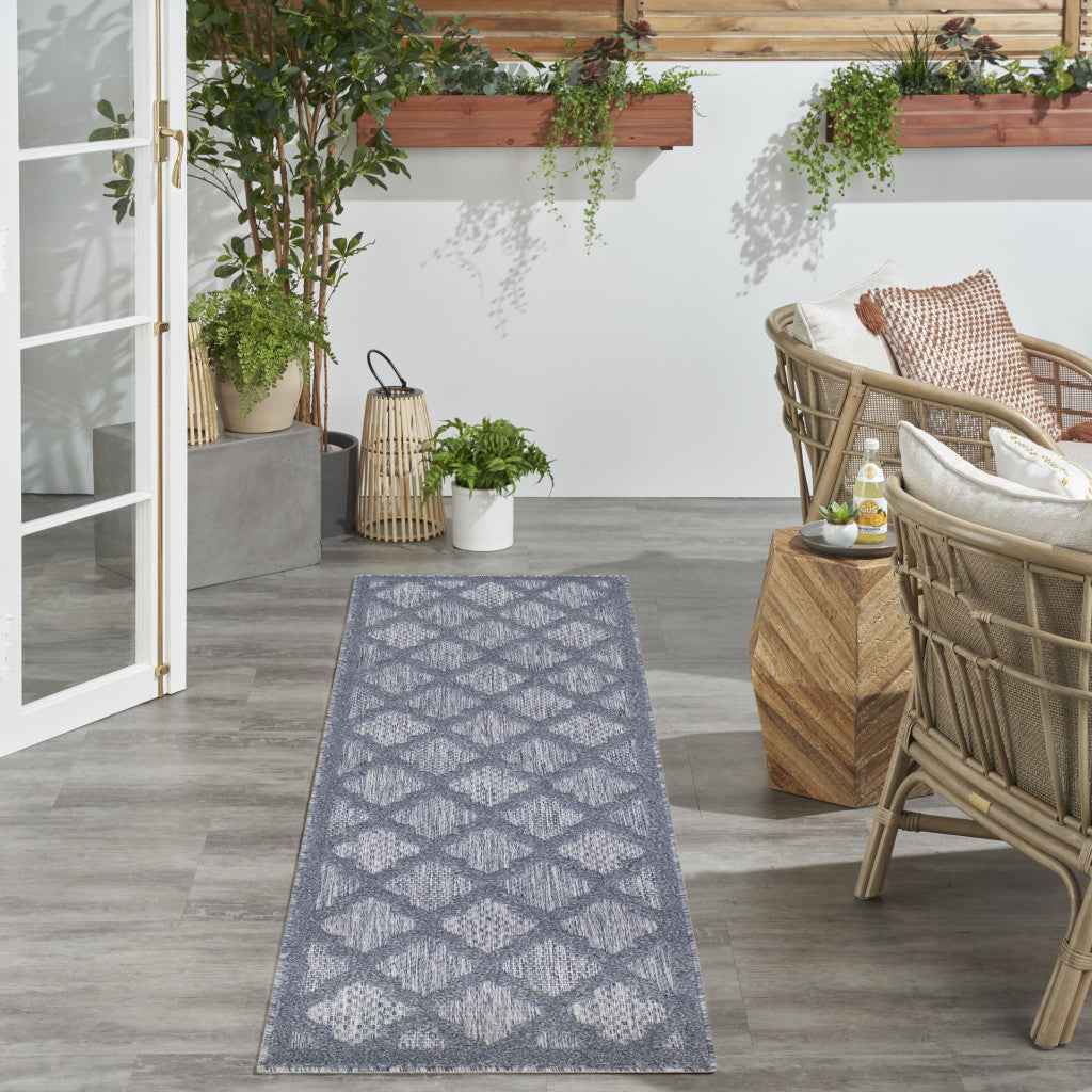 6' Denim Blue And Ivory Geometric Indoor Outdoor Area Rug