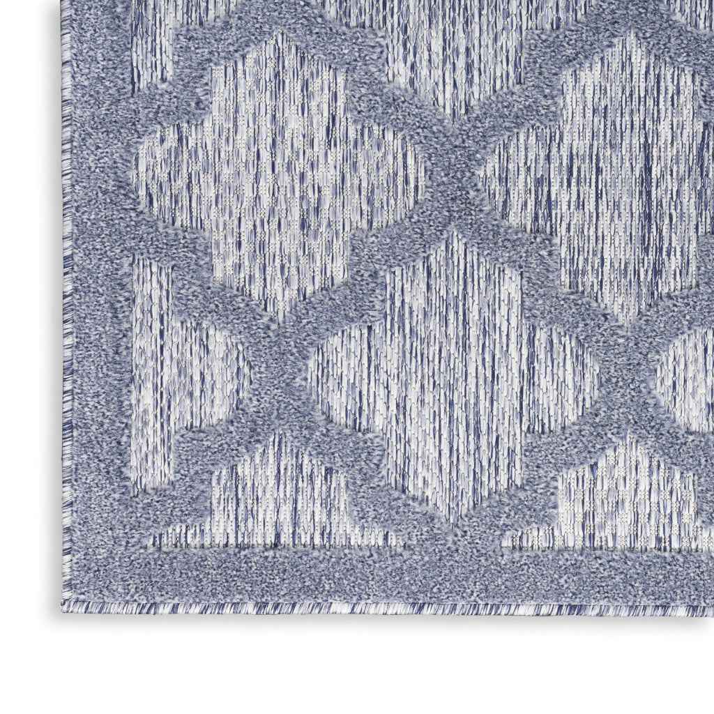 6' Denim Blue And Ivory Geometric Indoor Outdoor Area Rug