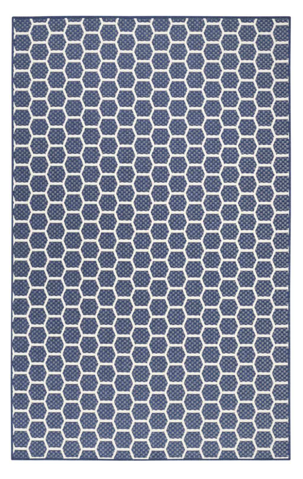 9' X 12' Navy Blue And Ivory Geometric Indoor Outdoor Area Rug