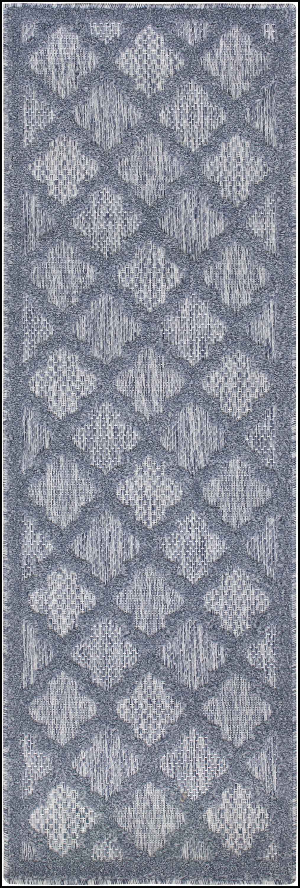 6' Denim Blue And Ivory Geometric Indoor Outdoor Area Rug