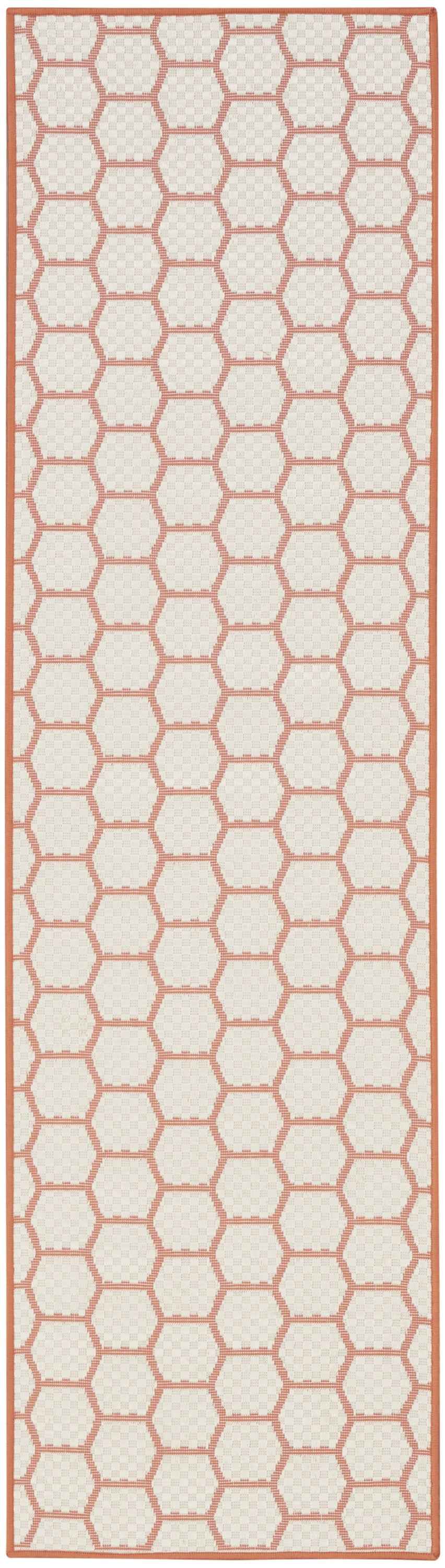 6' Coral And Ivory Geometric Indoor Outdoor Area Rug