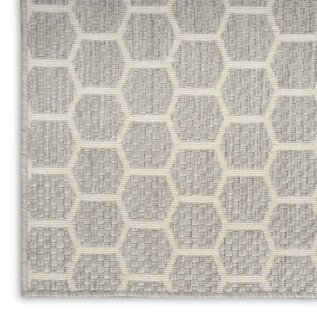 6' Gray And Ivory Geometric Indoor Outdoor Area Rug
