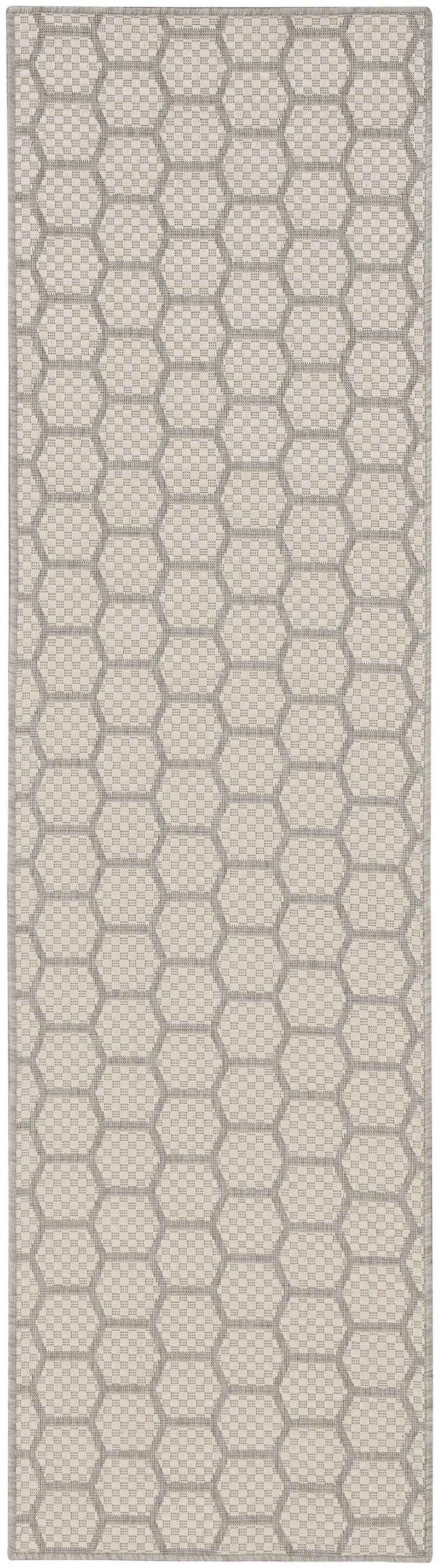 6' Gray And Ivory Geometric Indoor Outdoor Area Rug
