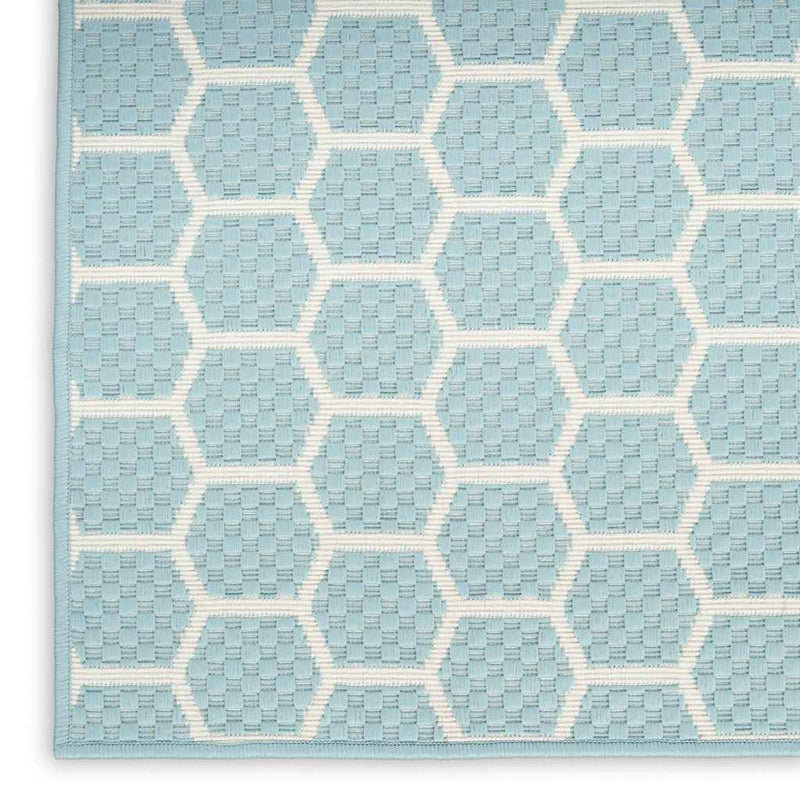 8' X 10' Aqua And Ivory Geometric Indoor Outdoor Area Rug