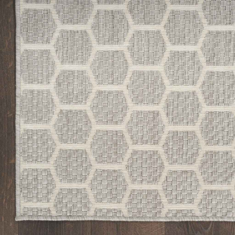 6' Gray And Ivory Geometric Indoor Outdoor Area Rug