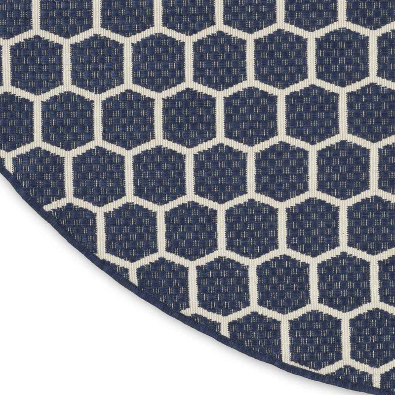 8' Navy Blue And Ivory Geometric Indoor Outdoor Area Rug