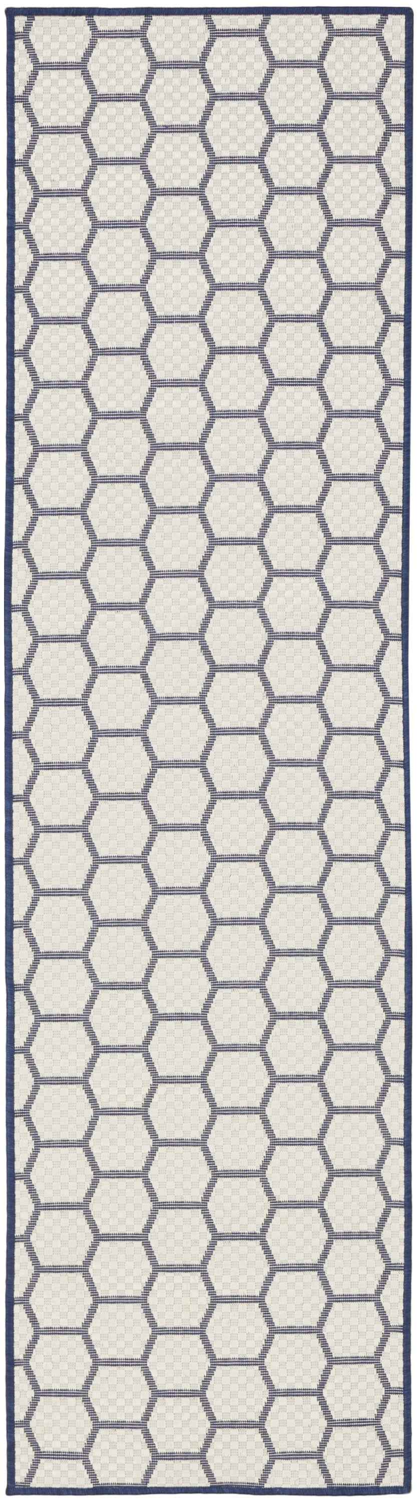 6' Navy Blue And Ivory Geometric Indoor Outdoor Area Rug