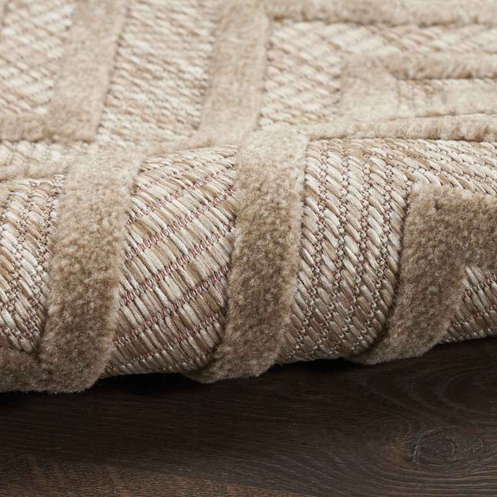 6' Natural And Ivory Geometric Indoor Outdoor Area Rug