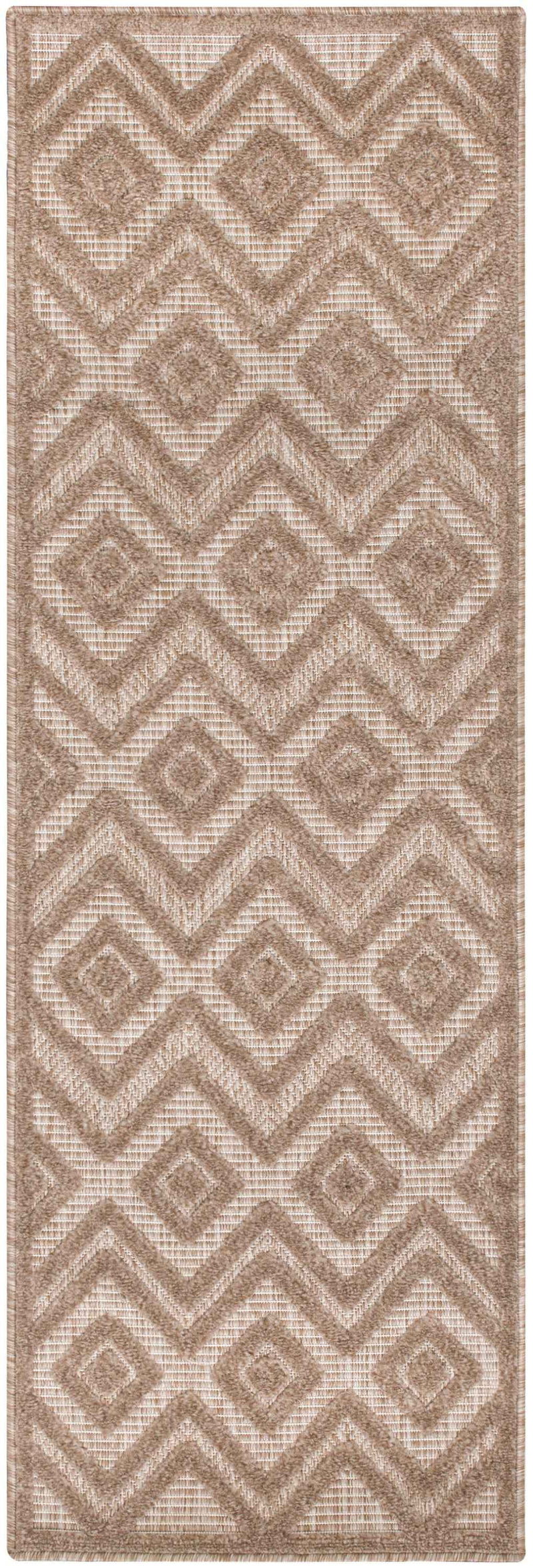 6' Natural And Ivory Geometric Indoor Outdoor Area Rug