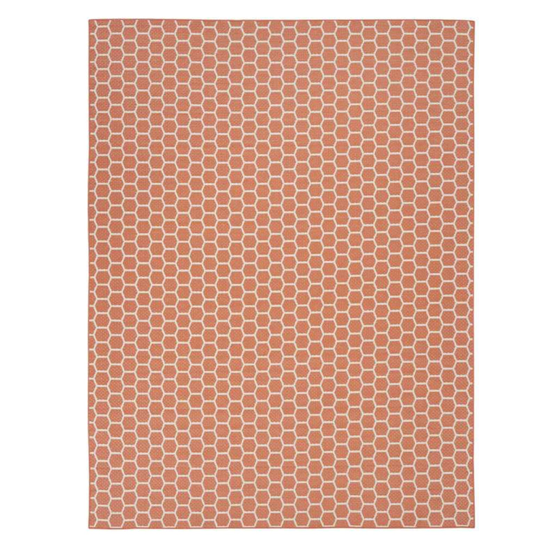 8' X 10' Coral And Ivory Geometric Indoor Outdoor Area Rug