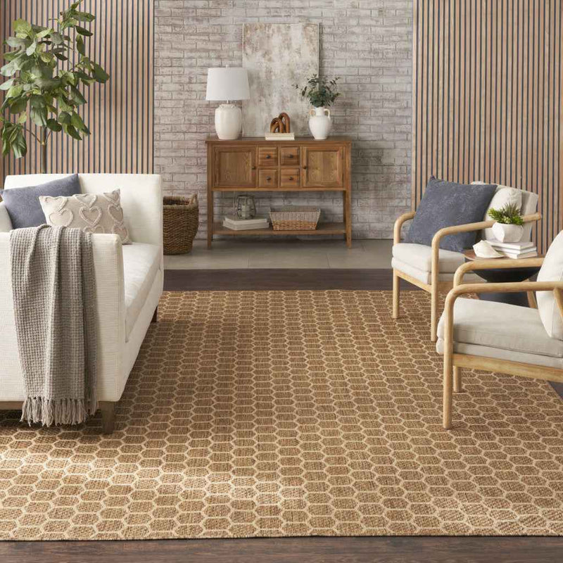 8' X 10' Natural And Beige Geometric Indoor Outdoor Area Rug