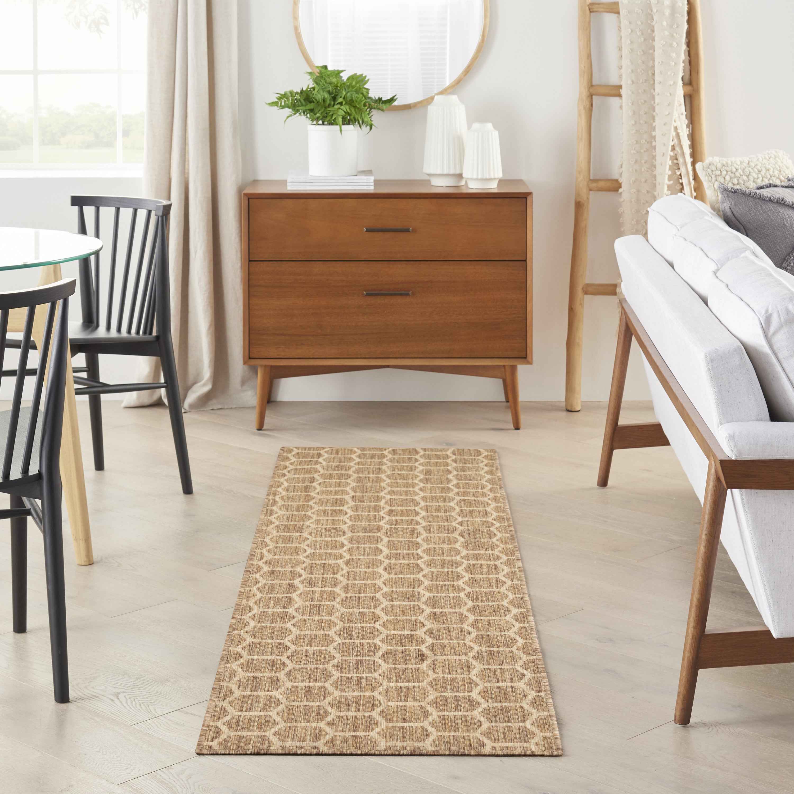6' Natural And Beige Geometric Indoor Outdoor Area Rug