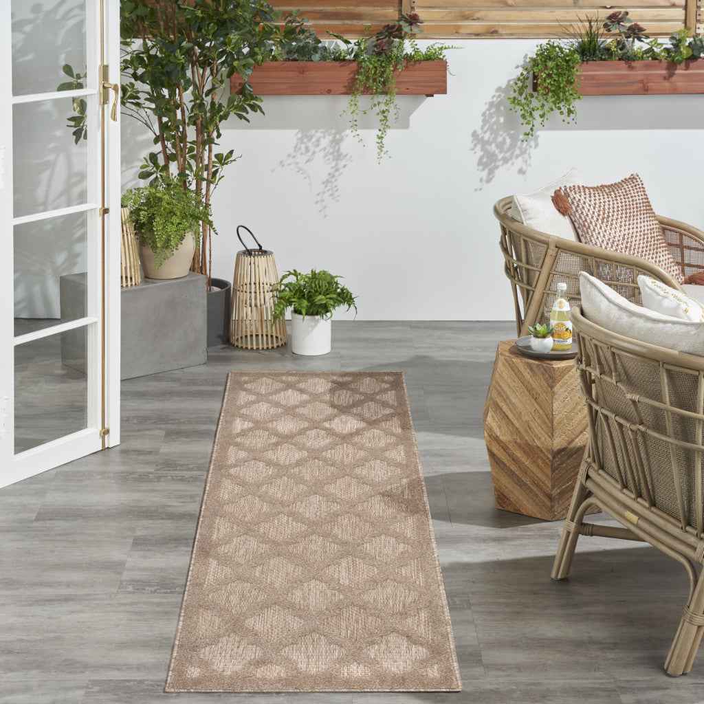 6' Natural And Beige Geometric Indoor Outdoor Area Rug