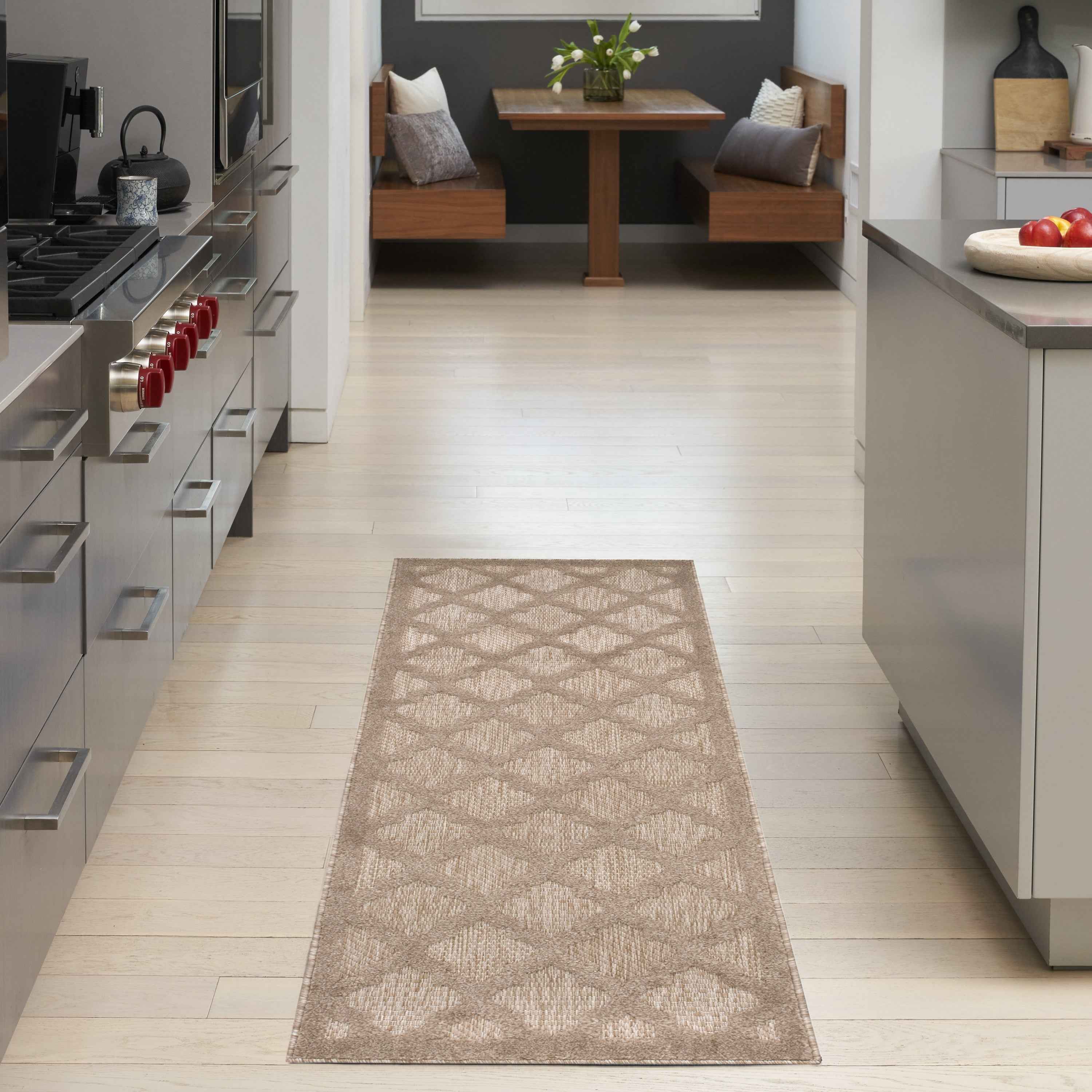 6' Natural And Beige Geometric Indoor Outdoor Area Rug