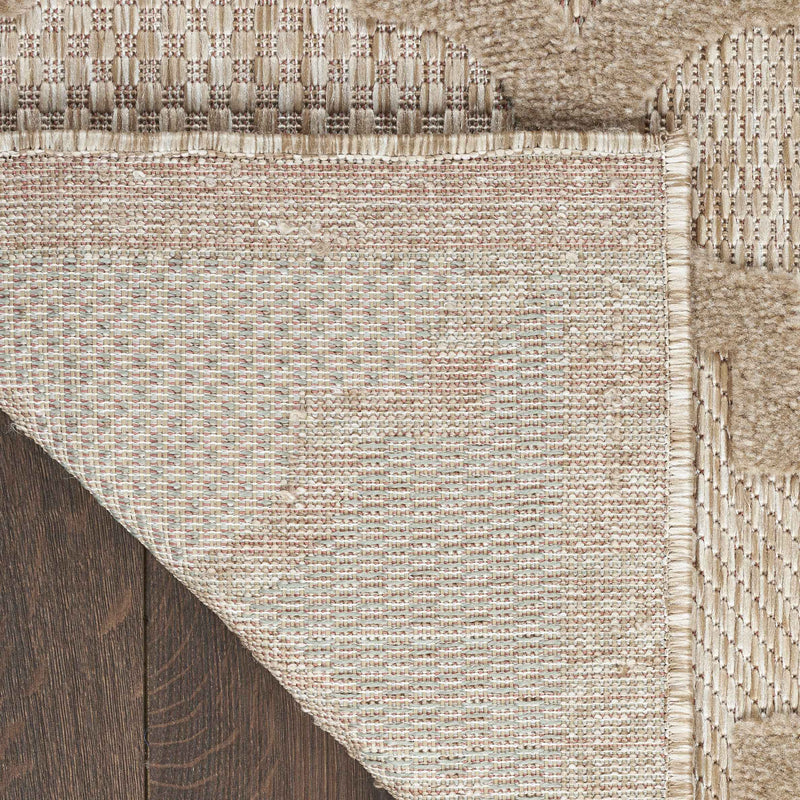 6' Natural And Beige Geometric Indoor Outdoor Area Rug