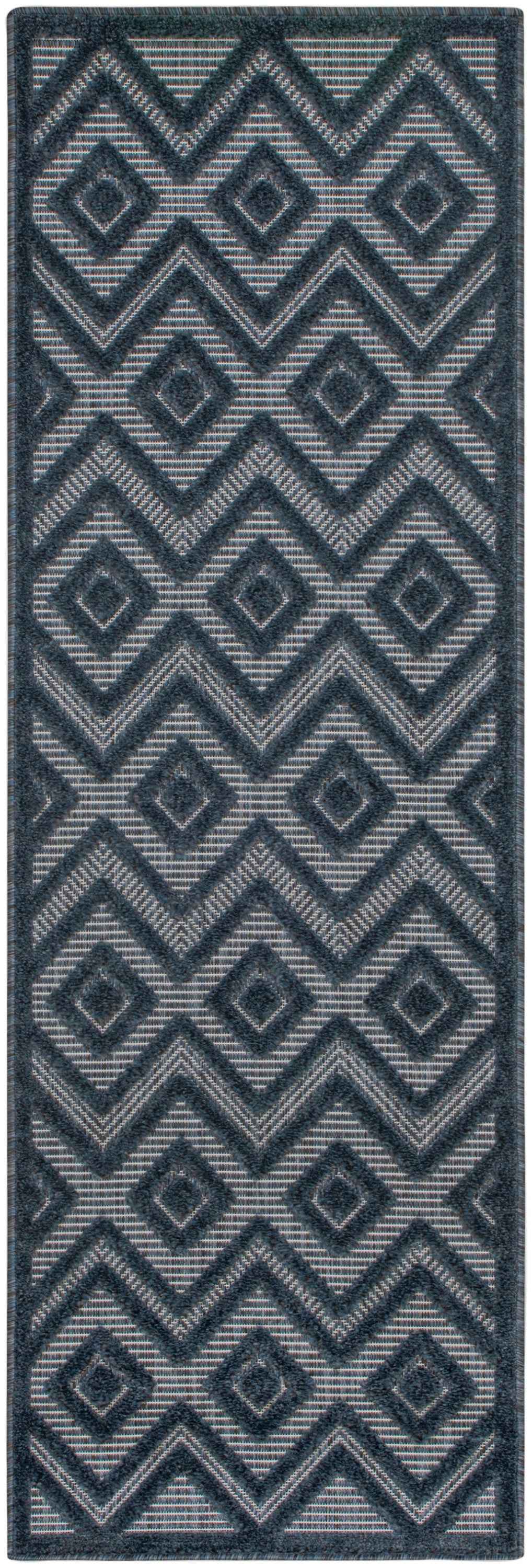 6' Navy Blue And Ivory Geometric Indoor Outdoor Area Rug