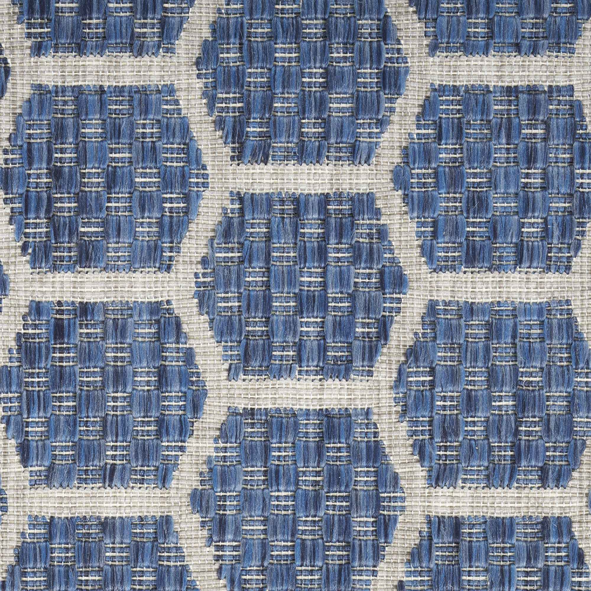 6' Blue And Ivory Geometric Indoor Outdoor Area Rug