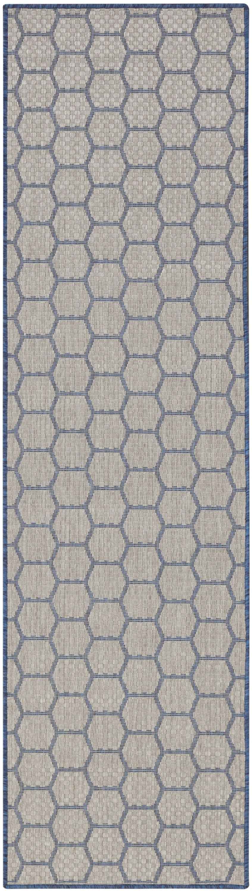 6' Blue And Ivory Geometric Indoor Outdoor Area Rug