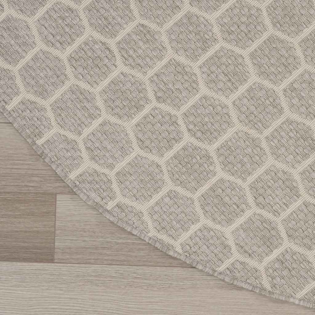 8' Gray And Ivory Geometric Indoor Outdoor Area Rug