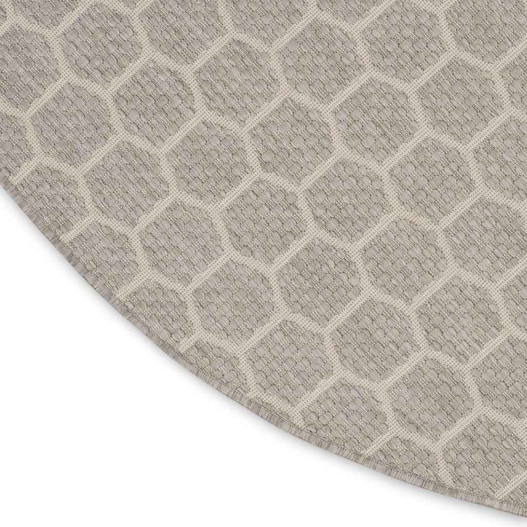 8' Gray And Ivory Geometric Indoor Outdoor Area Rug