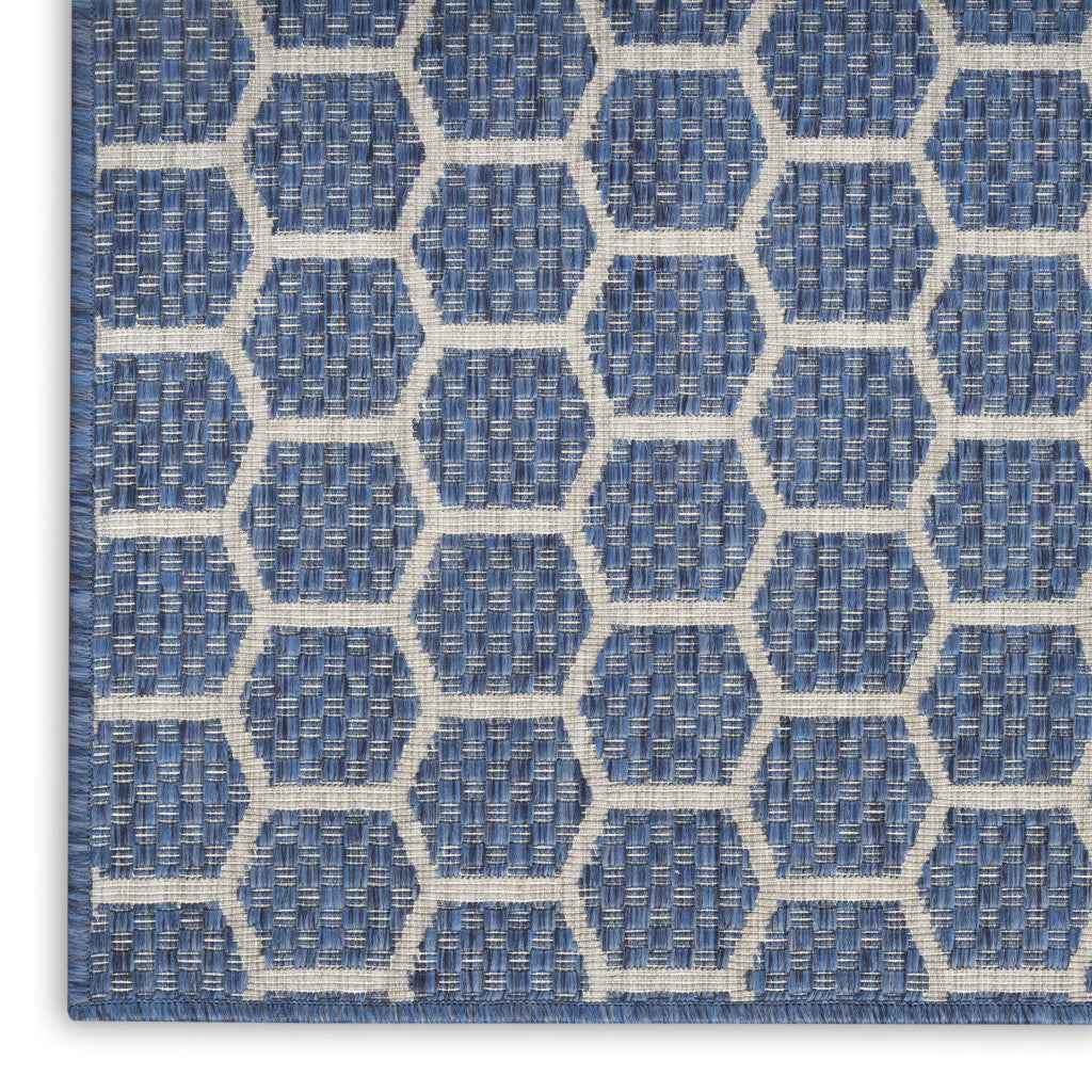 9' X 12' Blue And Beige Geometric Indoor Outdoor Area Rug