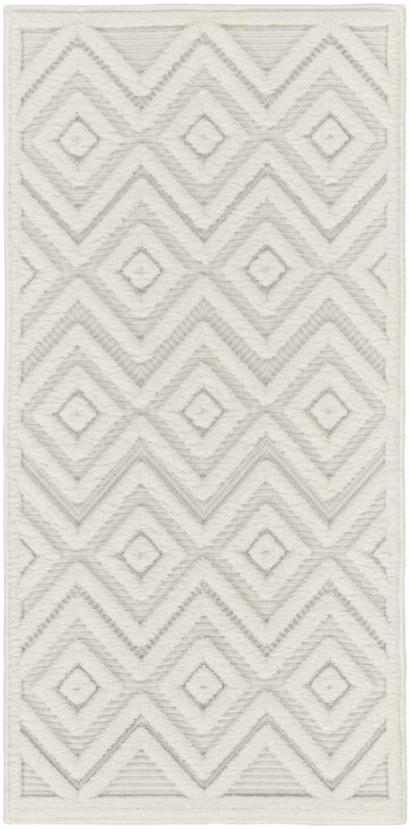 3' X 5' Ivory And White Geometric Indoor Outdoor Area Rug