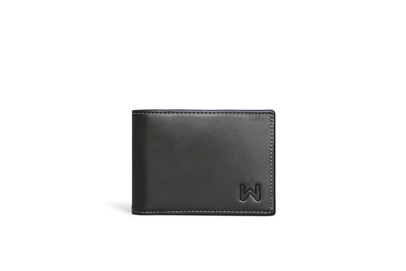 Men's dark leather-look wallet with W emblem, front view