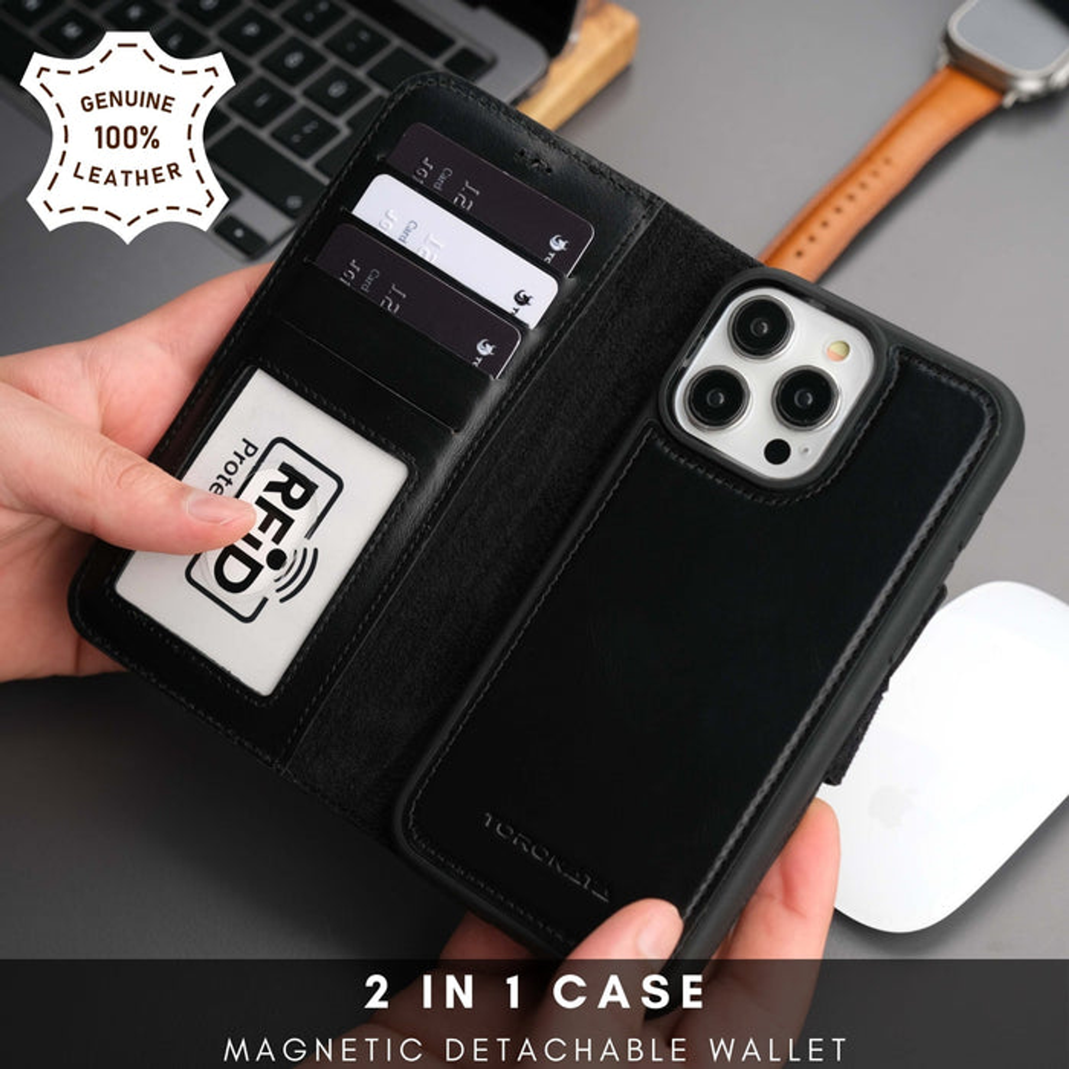 Casper iPhone 16 Pro Wallet Case Leather MagSafe - Black / 1 / iPhone 16 Pro - Device Accessories