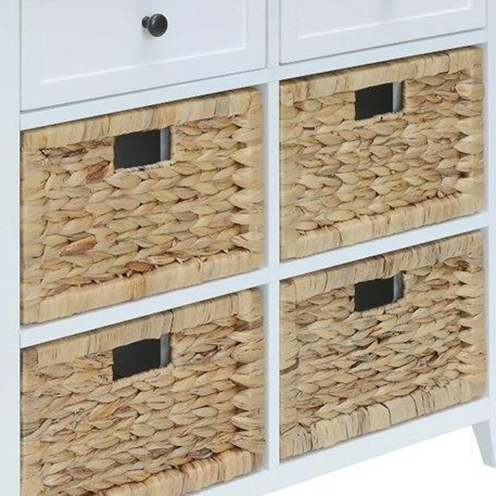 30" White Wood And Water Hyacinth Accent Cabinet With Six Drawers - Kitchen & Dining