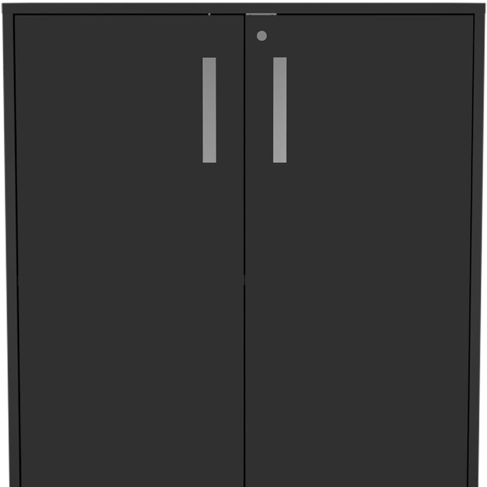 35" Black Wood Rolling Storage Cabinet With Two Doors - Kitchen & Dining