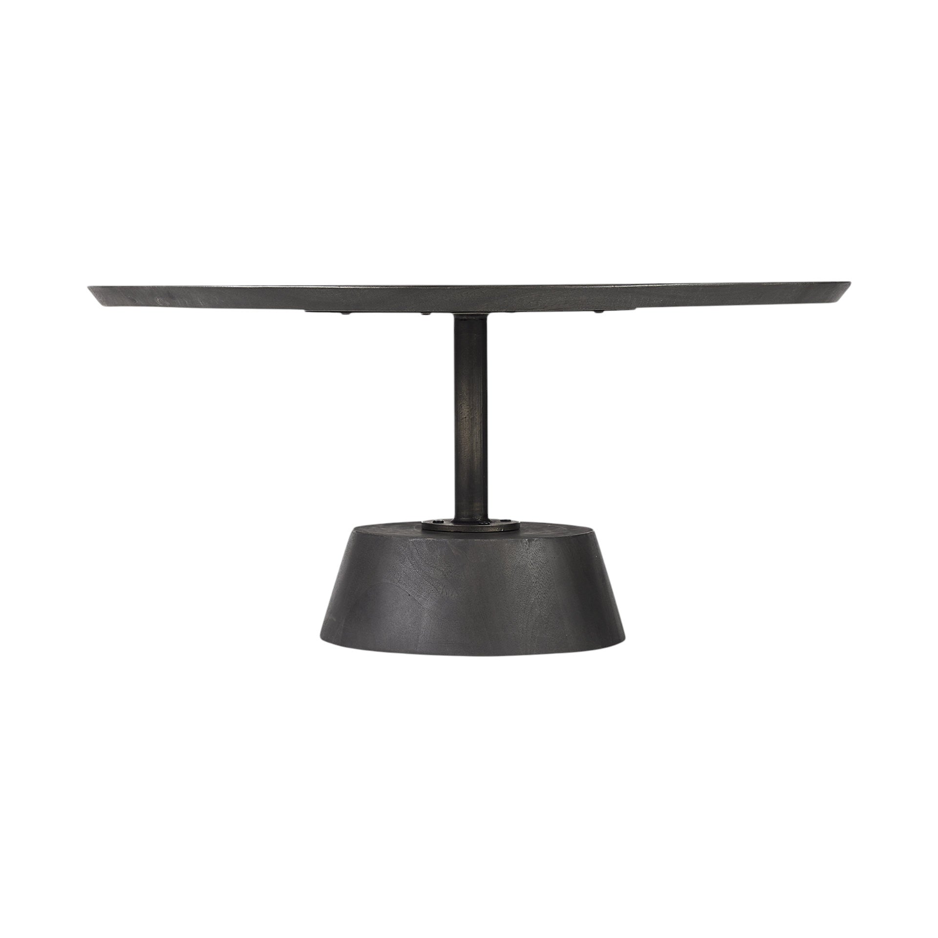 32" Dark Brown and Black Solid Wood and Iron Round Pedestal Coffee Table - Living Room