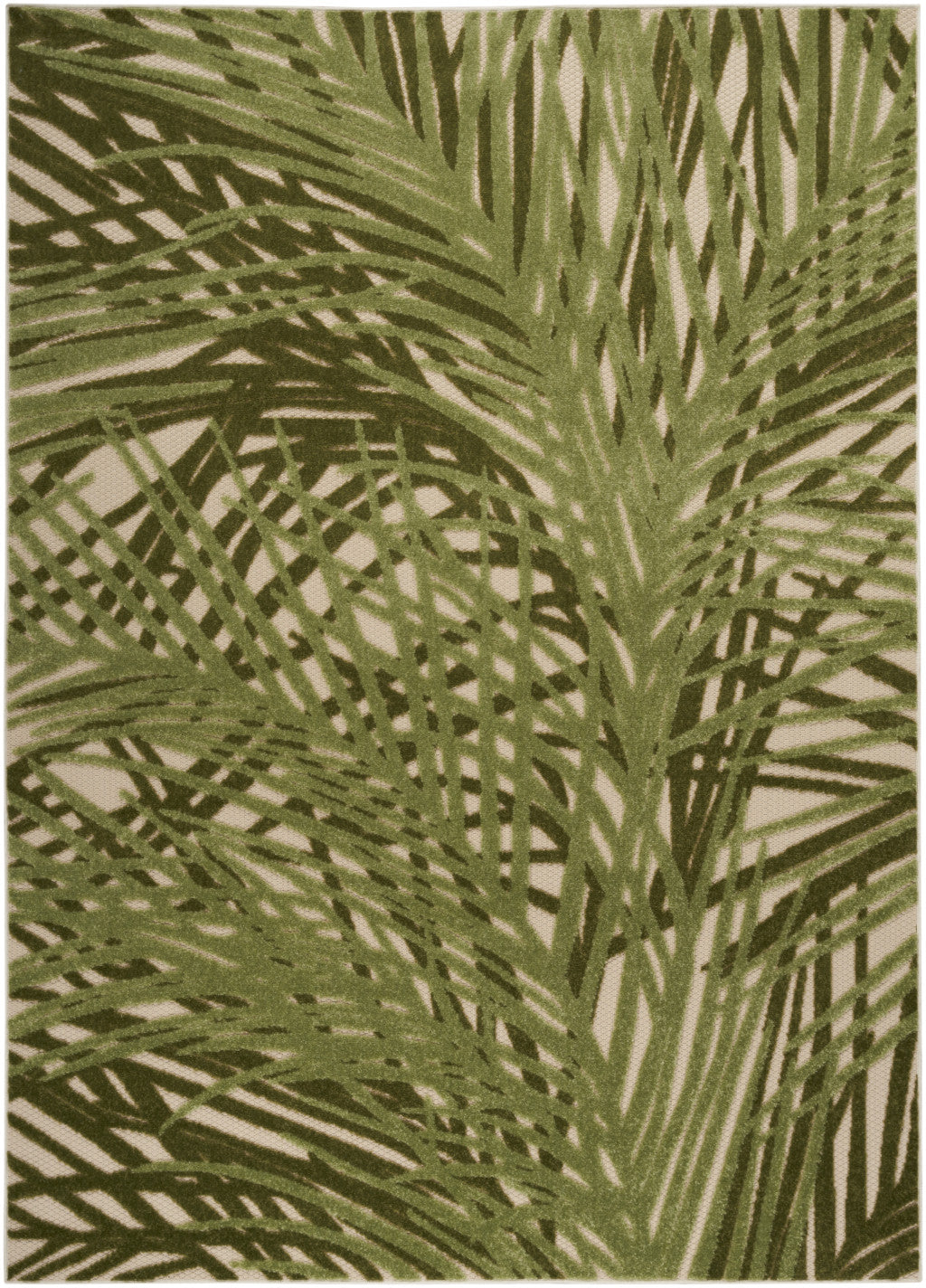 6' X 9' Ivory And Green Palm Leaf Indoor Outdoor Area Rug - Outdoor