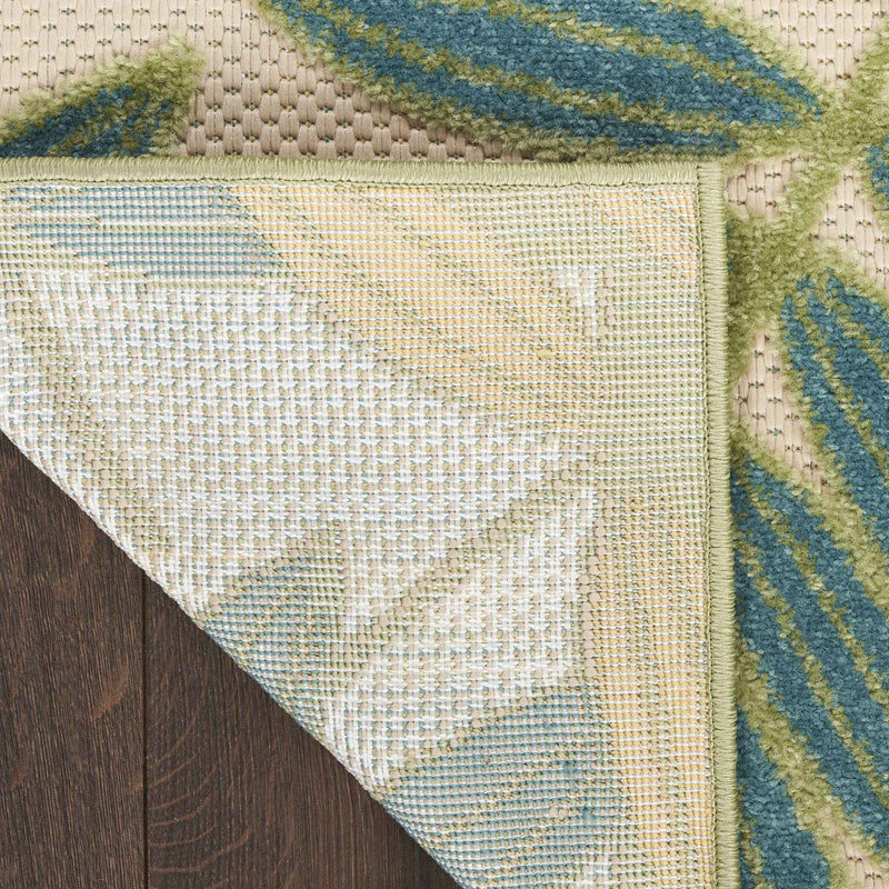 6' Green Yellow And Blue Palm Leaf Indoor Outdoor Runner Rug