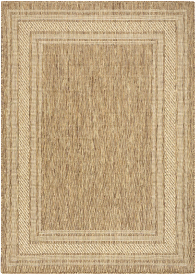 Natural geometric area rug with centered square medallion and beige border lines
